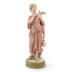 Three Royal Dux figures, Fruit Picker, no. 2082, Lady with Dove, no 2132 and Lady with Shawl no 2133, H23cm