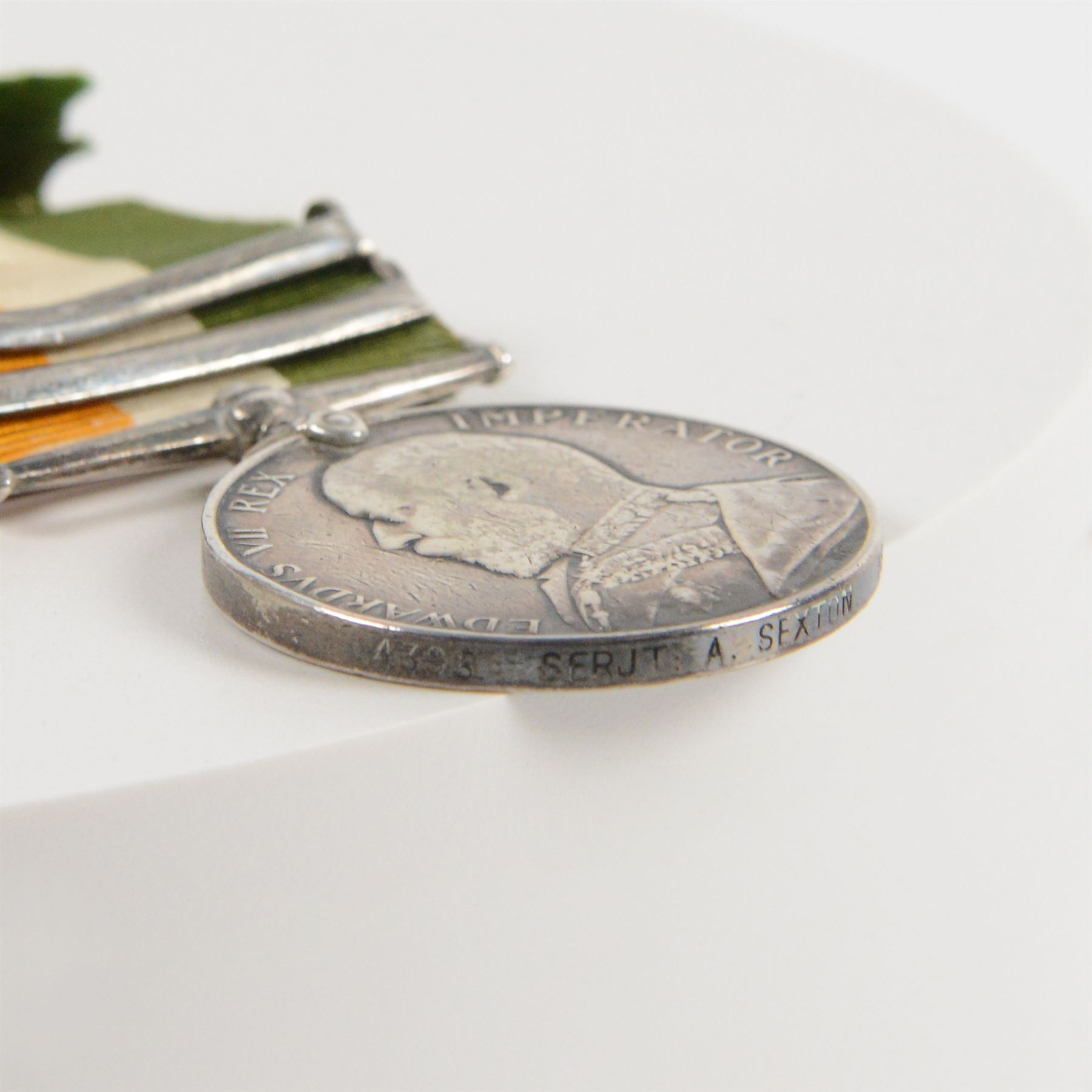 Boer War/ WWI medal group for W. A. Sexton 18th Hussars Sargent (4395)/ Major (5622); Queen's South Africa medal with Orange Free State, Transvaal and Talana clasps, King's South Africa medal with South Africa 1901, South Africa 1902 clasps 
1914 Star