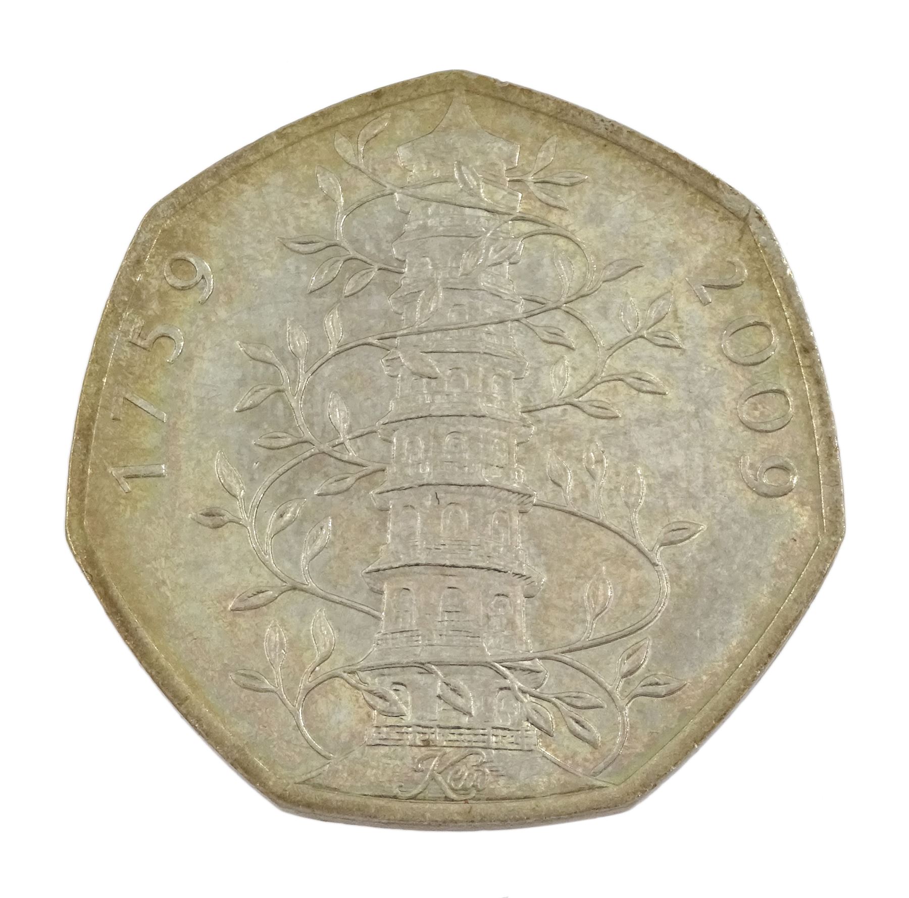 Queen Elizabeth II United Kingdom 2009 Kew Gardens fifty pence coin, from circulation