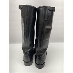 WW2 German pair of black leather parade/jack boots with adjustable calf straps; both stamped internally 'JORI 40 7 61'