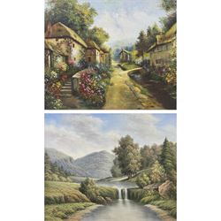 H Berner (20th century): Cottages in Spring, oil on canvas board signed, together with a similar landscape oil on canvas 50cm x 60cm (2)