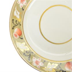Swansea porcelain dished plate, decorated with band of poppy heads and gilded leaves upon a beige ground, with Sir Leslie Joseph Collection label beneath, D20.5cm