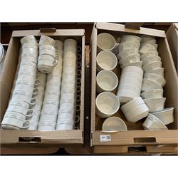 White ceramic sugar and soup bowls, tea cups and saucers, in four boxes- LOT SUBJECT TO VAT ON THE HAMMER PRICE - To be collected by appointment from The Ambassador Hotel, 36-38 Esplanade, Scarborough YO11 2AY. ALL GOODS MUST BE REMOVED BY WEDNESDAY 15TH JUNE.