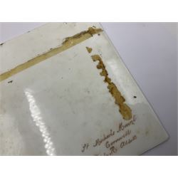 Richard Abbott: St Michael’s Mount, painted oil on porcelain plaque, with 'St Michaels Mount painted by R. Abbott', inscribed on reverse, H15cm, W19cm