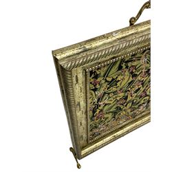 Late 20th century fire screen, moulded silvered frame enclosing needlework panel
