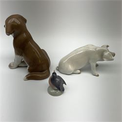 Two Royal Copenhagen figures, the first example modelled as a seated pig 1400, the second modelled as a robin 2238, plus a Bing and Grondahl figure modelled as a dog 1926. (3). 
