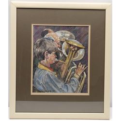 David Newbould (British 1938-2018): 'Silver and Gold' - Brass Band, pastel signed and dated '87, titled verso 28cm x 23cm