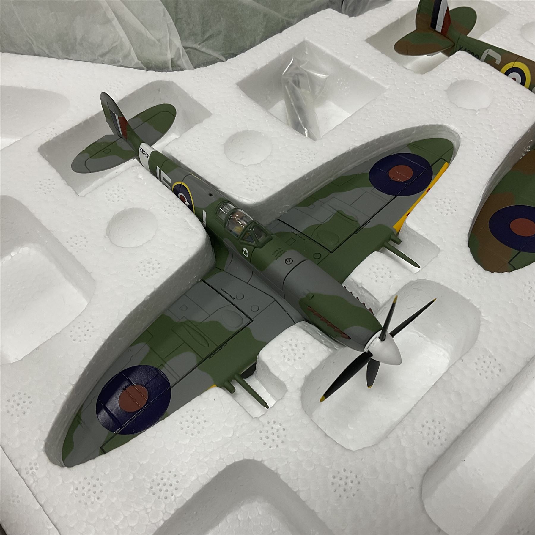 Corgi - Limited Edition Aviation Archive AA99189 70 Years of the Spitfire Johnnie Johnson 3 Piece Set - Mk1, MkVB & Mk1X - Plinth Mounted; in original box 