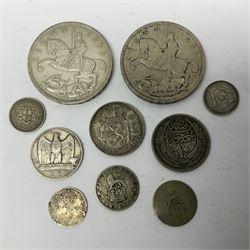 Great British and World coins, including two King George V 1935 crowns, King George VI 1937 crown, United States of America 1964 half dollar, Mexico 1831 eight reales etc