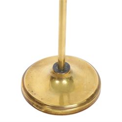 Early 20th century lacquered brass table top adjustable magnifying glass, with pivoting lens upon a circular weighted base, H26cm