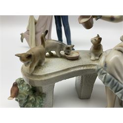 Two Lladro figure groups, Happy Anniversary no 6475 and Meal Time no 6109, largest H32cm