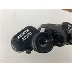 Eight cased pairs of binoculars, to include Zenith 10x50 field binoculars, Prinz 16x50, Prinzlux 10x50, Aquilus 10x35, etc, and a further binocular case