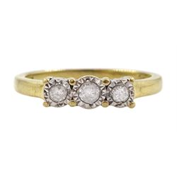 9ct gold three stone diamond ring, hallmarked, total diamond weight 0.15 carat