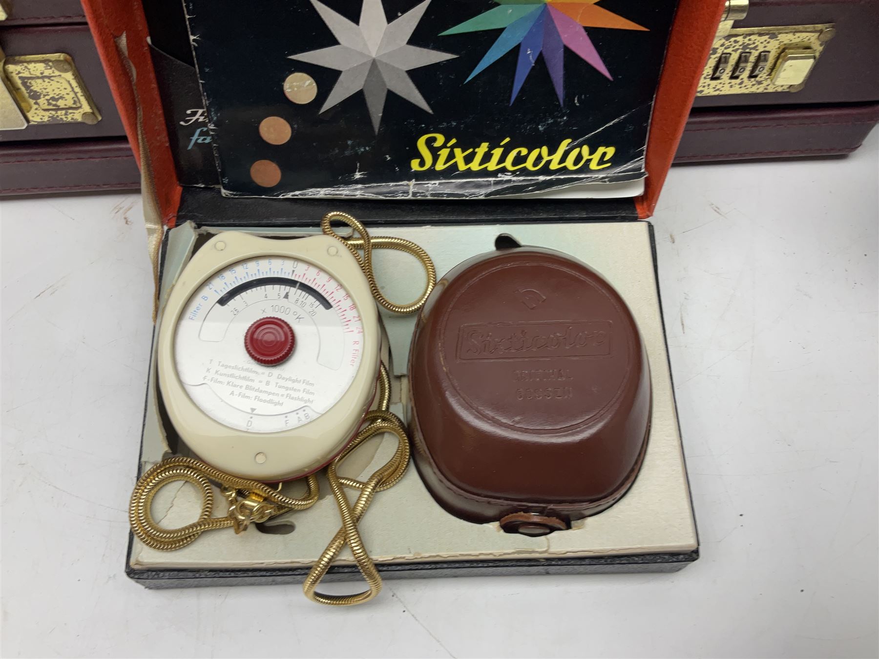 Collection of leather camera cases, to include Nikon ever ready cases and two larger cases, together with Gossen Sixticolor light meter, in box and other camera equipment 