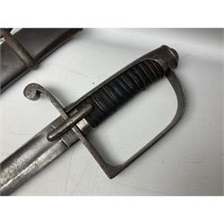 Italian M1833 Sabre with slightly curving 79cm fullered steel blade, the plain steel hilt with 'D' shaped knuckle bow, langets and wire-bound leather grip; in steel scabbard with single hanging ring L101cm overall