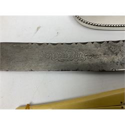 Cased pair of Wedgwood silver-plate book stands, silver-plate baby feeding spoon and pusher in box, other silver-plated cutlery