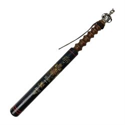 Wooden truncheon with turned grip and ebonised shaft inscribed 'City of York VR 1863'; pierced white metal crown applied to the pommel L48.5cm