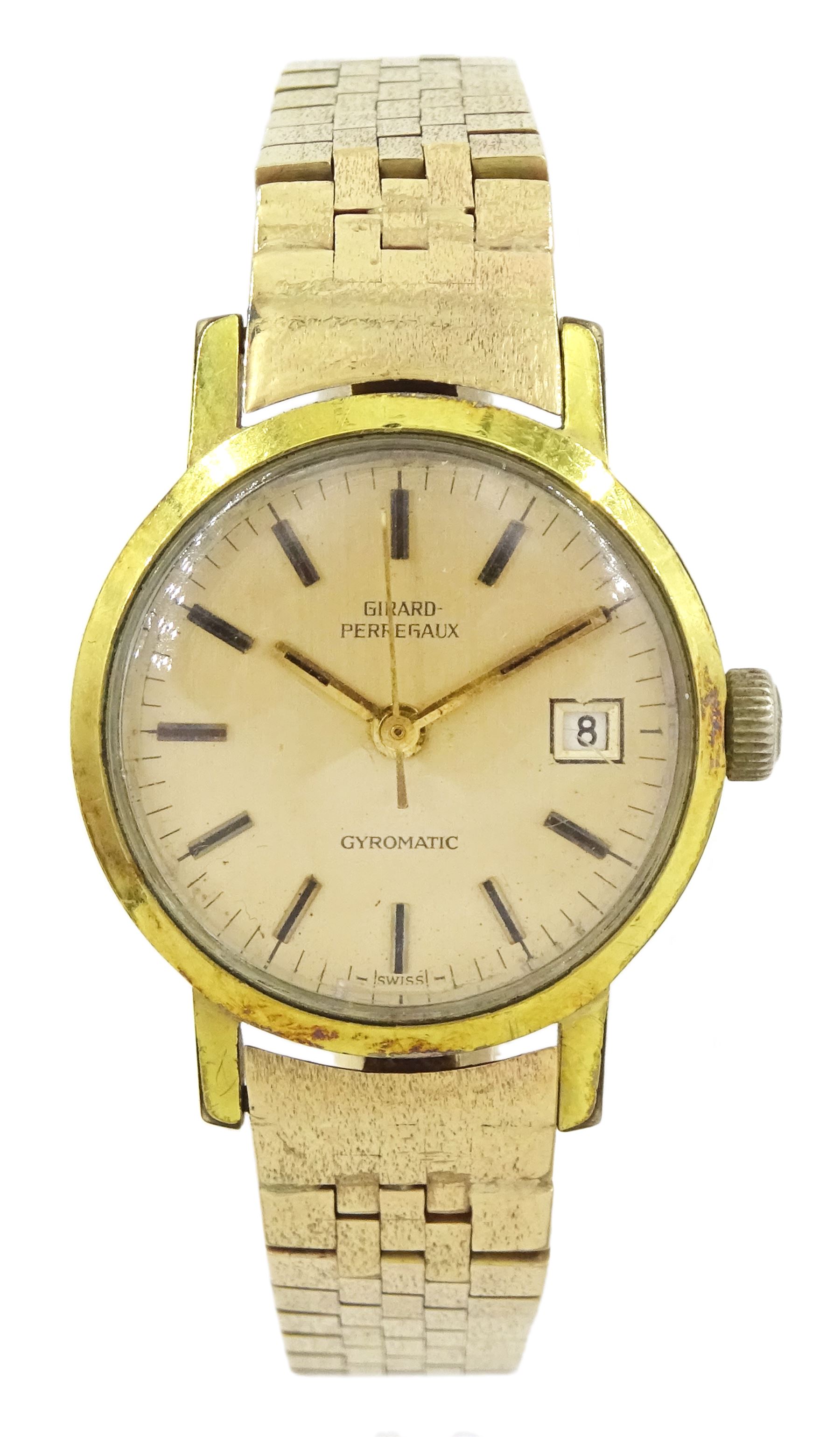 Girard-Perregaux Gyromatic gold-plated and stainless steel automatic wristwatch, champagne dial with baton hour markers and date aperture, on gold link bracelet