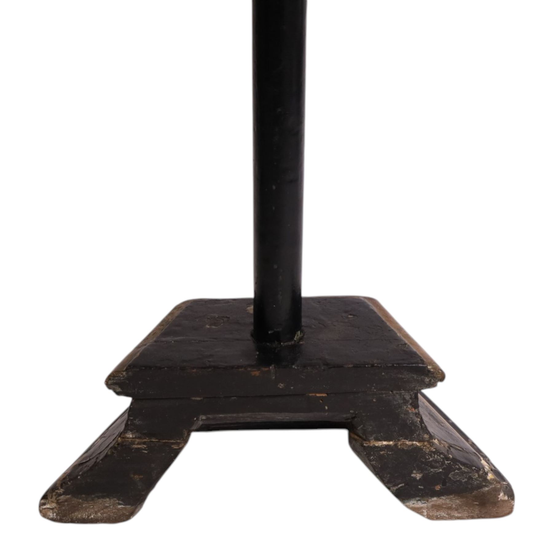 19th century black lacquered crucifix, with gilt detail upon a stepped base, H88cm   