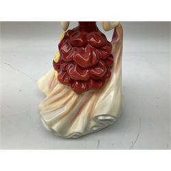 Five Royal Doulton figures from the Pretty Ladies collection, comprising Spring Ball HN5467, Autumn Ball 5465, Summer Ball HN5464, Summer HN5322 and Spring HN5321