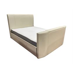 5' Kingsize television bed, upholstered in cream leather, with LG 26