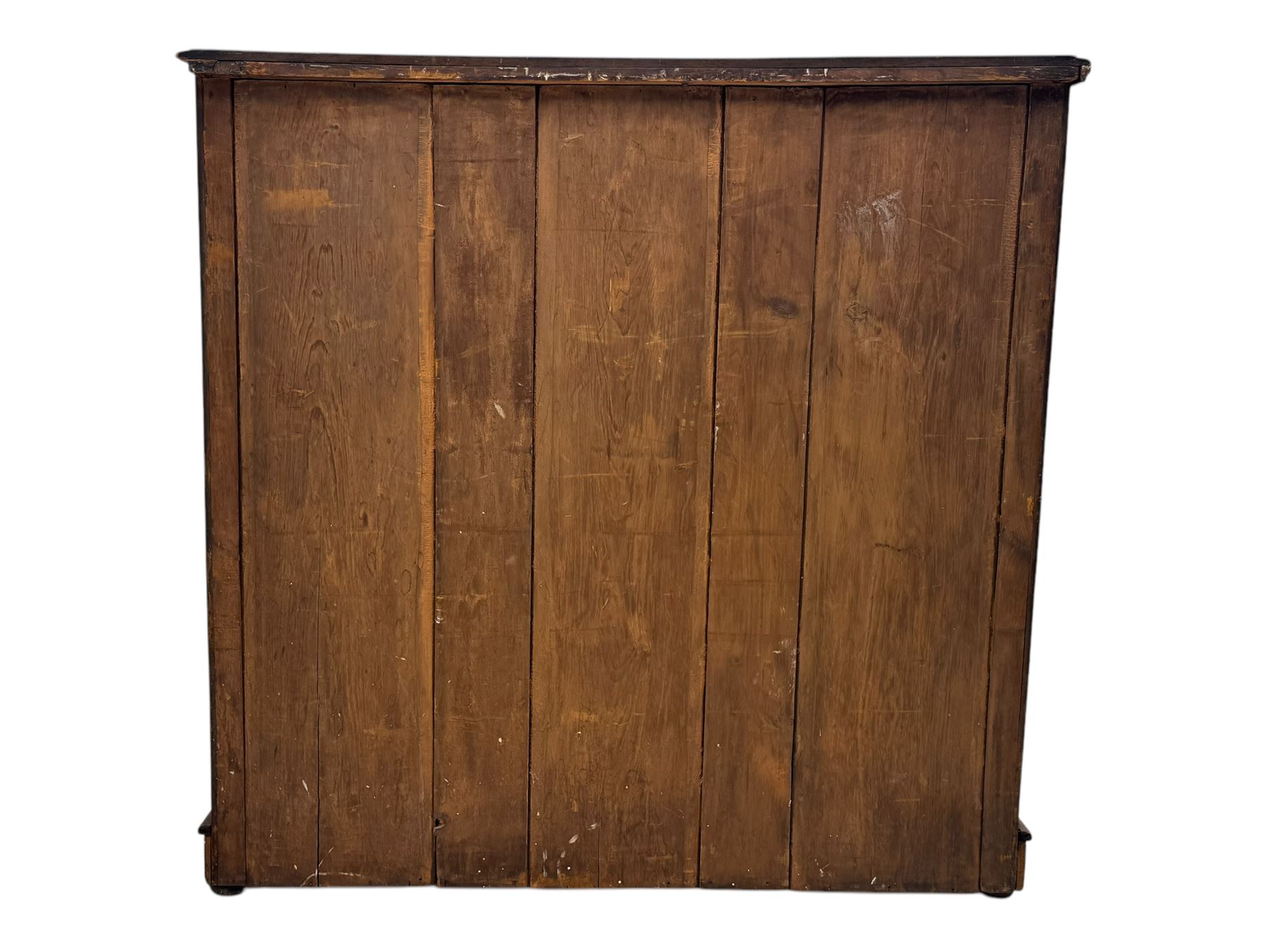 19th century mahogany chest of drawers, rectangular top over two short and three long graduated cockbeaded drawers, raised on compressed bun feet