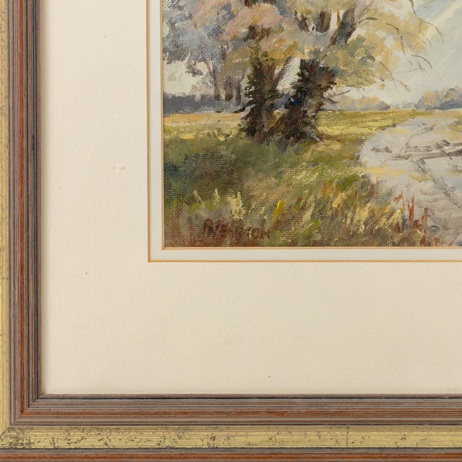 Pat Newton (British 20th century): 'Winter in West Norfolk' and 'The Farm in Winter', pair of acrylics signed, titled on label verso, in matching frames 19cm x 24cm; George 'Griff' Griffiths (British 1939-2017): 'Arthington Bank', watercolour signed, titled and dated 1977 on label verso 24cm x 16cm (3)