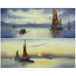 W R Arnold (British early 20th century): 'Moonrise' and 'A Golden Eve', pair watercolours signed and dated 1916, 20cm x 48cm (2)