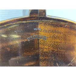German trade violin c1900 stamped PAGANINI with 35.5cm two-piece maple back and ribs and spruce top L58.5cm overall; in carrying case; and another German trade violin for spares or repair; in carrying case (2)