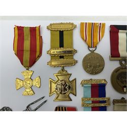 RAOB jewel Bourn Lodge 9394 with 25 years bar; two masonic jewels and triangular pendant watch; British Iron Cross style propaganda medallion; French Legion of Honour and Combatants Cross; and three foreign medals