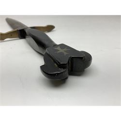 Italian Model 1891 bayonet with 30cm fullered blade; the crosspiece marked 'TERNI'; in associated brass and leather scabbard L43cm overall; and Knights Templar (?) short blade sword (no scabbard) (2)