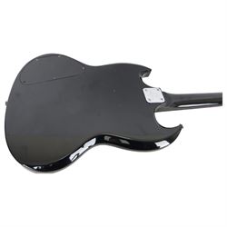 Gibson Epiphone SG G-310 six string electric guitar, with ebony finish and black scratch guard, serial no. JI99040128, L99cm