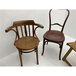 Pair mid to late 19th century folding hardwood chairs and two bentwood chairs