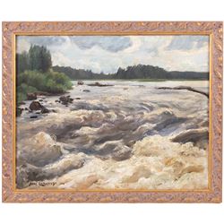 Nils Carlstedt (Swedish 1898-1980): Dalalven River - Sweden, oil on canvas signed and dated 1931, 33cm x 42cm 