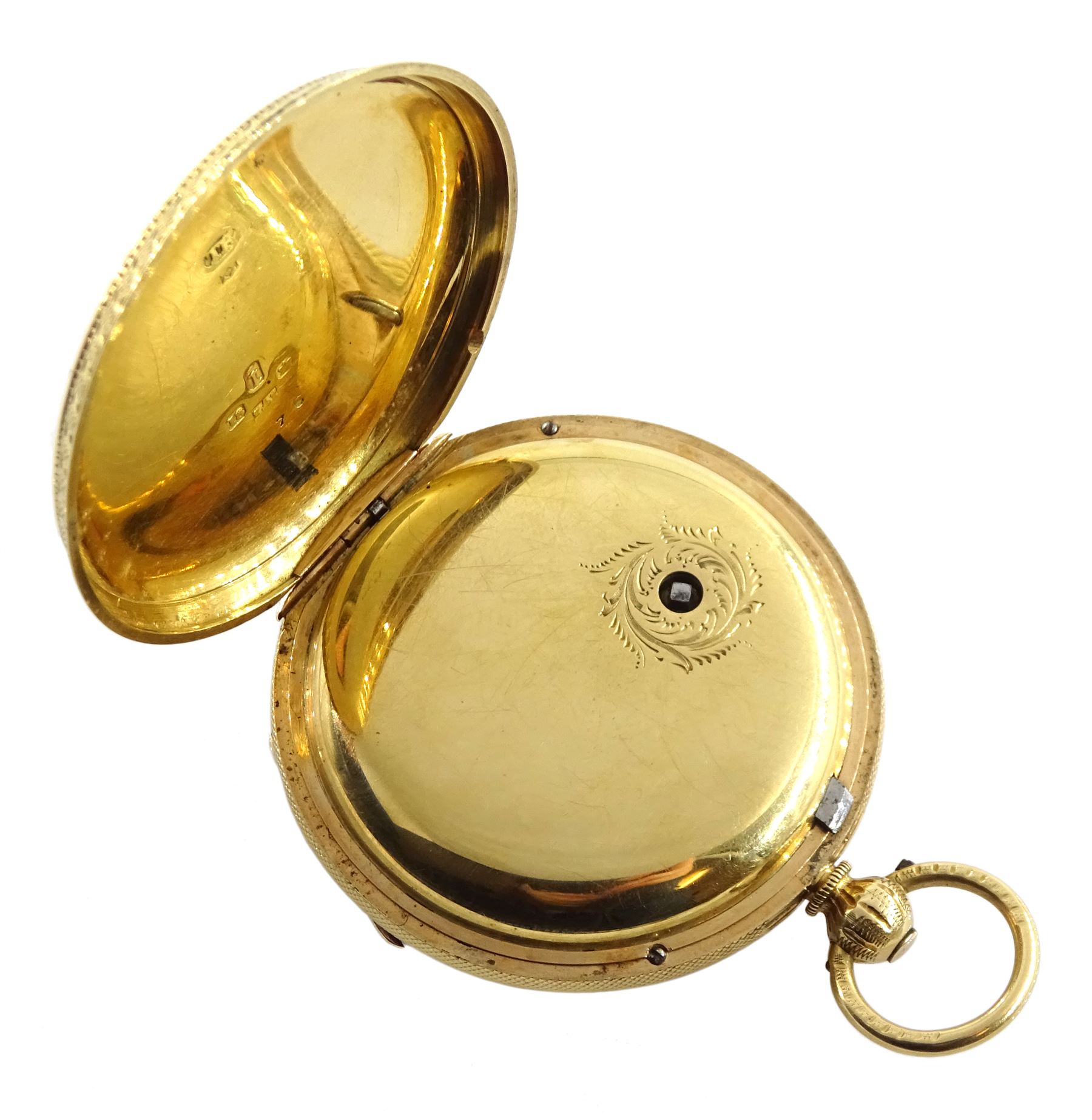 Victorian 18ct gold open face ladies key wound pocket watch by James Scott & Son, Kendal, No. 59876,  gilt dial with Roman numerals, Thomas R Russell & Co, Chester 1872