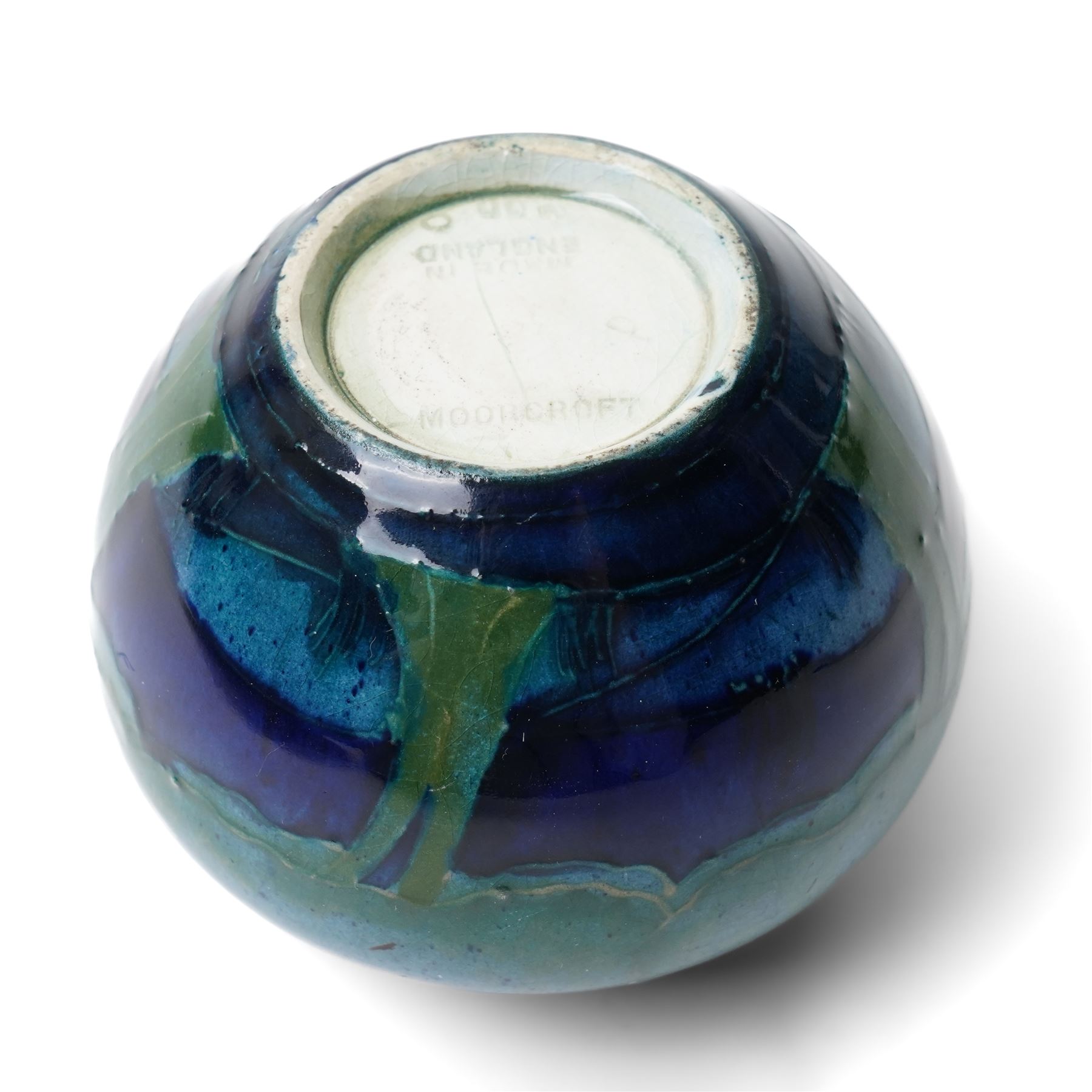 William Moorcroft Moonlit Blue pattern vase, c1925, of squat ovoid form with everted rim, impressed marks to base, H6.5cm