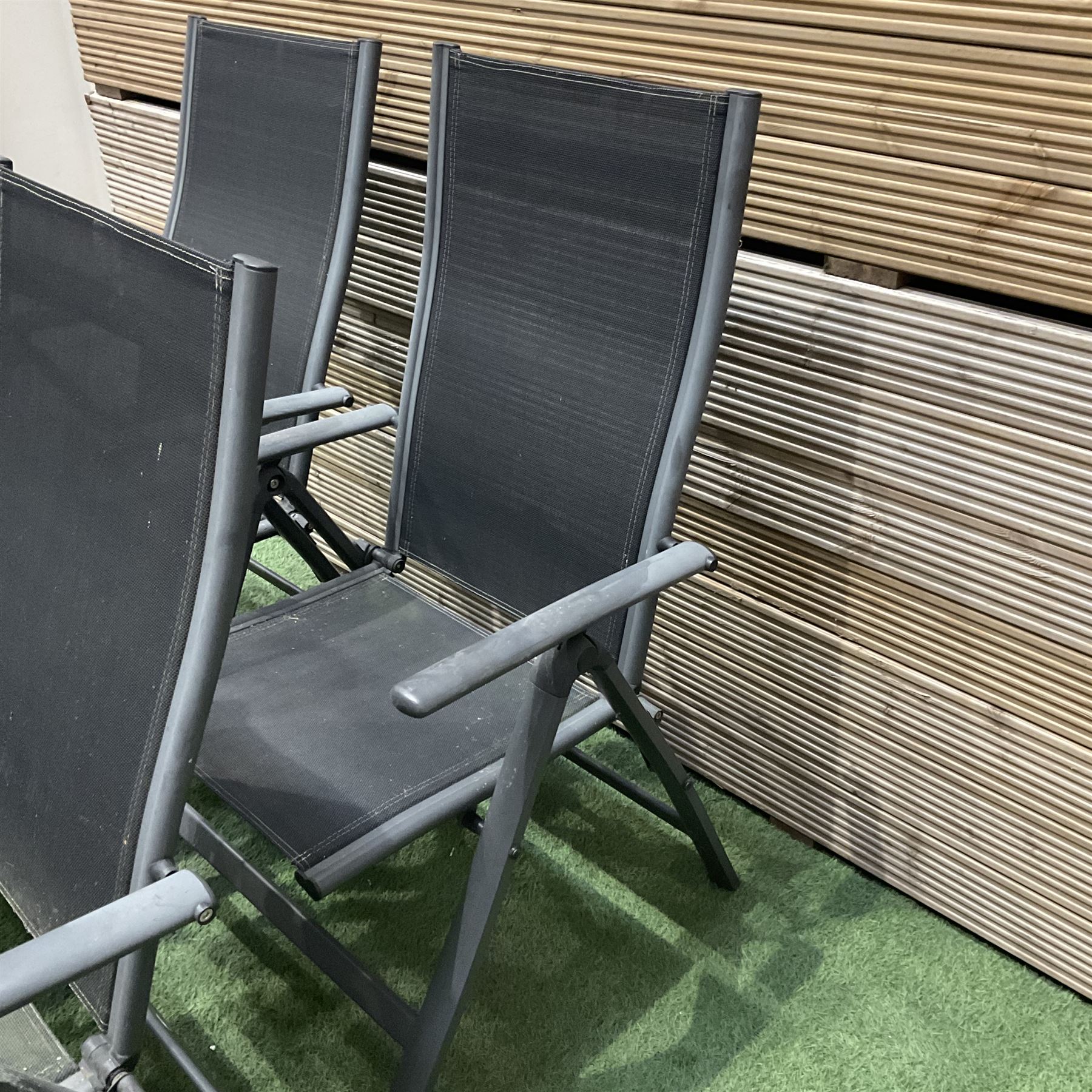 Set of four folding garden chairs in grey - THIS LOT IS TO BE COLLECTED BY APPOINTMENT FROM DUGGLEBY STORAGE, GREAT HILL, EASTFIELD, SCARBOROUGH, YO11 3TX