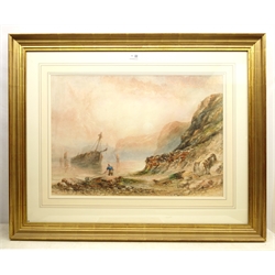  Joseph Newington Carter (British 1835-1871): Salvaging a Wreck on the Beach at Upgang Whitby, watercolour signed 52cm x 74cm Provenance: part of a large North Yorkshire single owner life time collection of J N Carter oils watercolours and sketches   