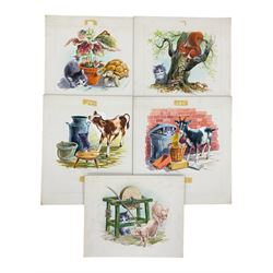 English School (Mid 20th century): Animal Scenes, set five gouaches unsigned 24cm x 22cm (5)