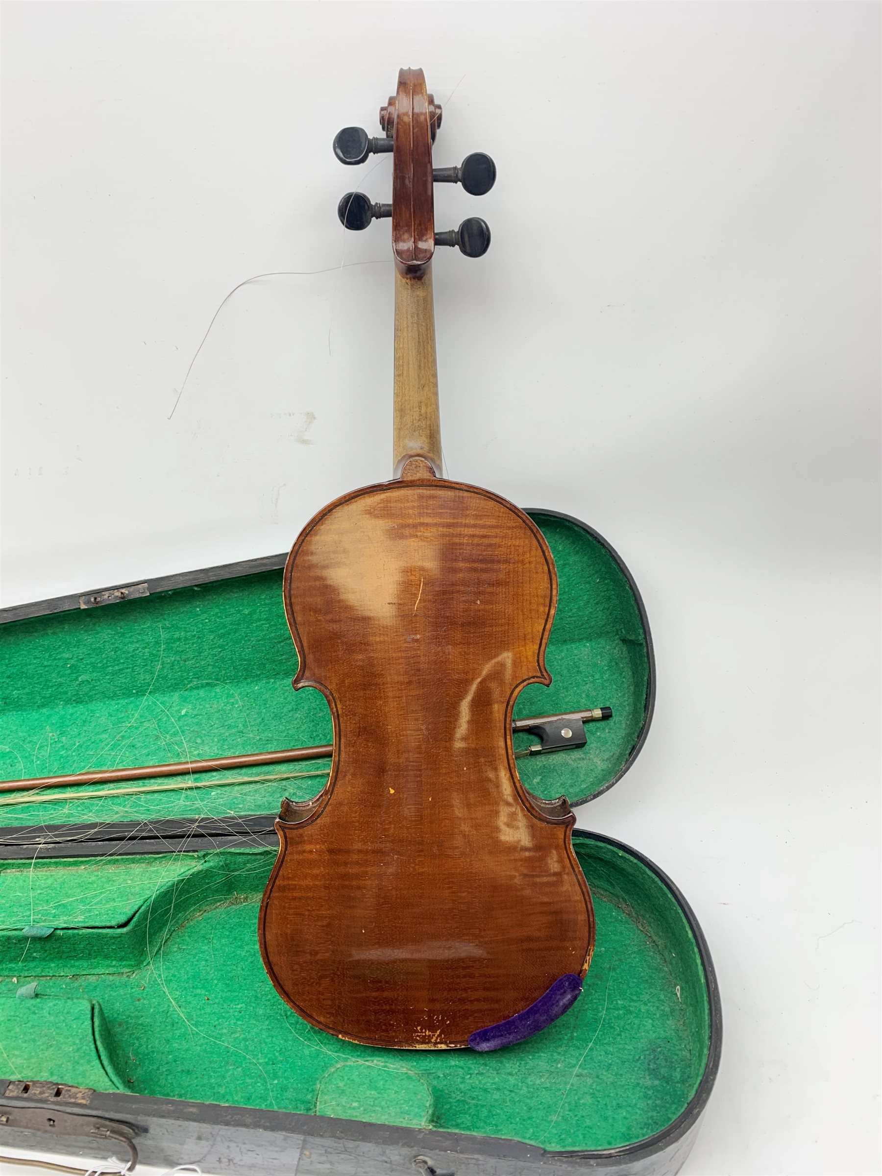 John Murdoch & Co 'The Maidstone' three-quarter size violin with 33.5cm two-piece maple back and ribs and spruce top, bears label, 55cm overall, in hard carrying case with bow