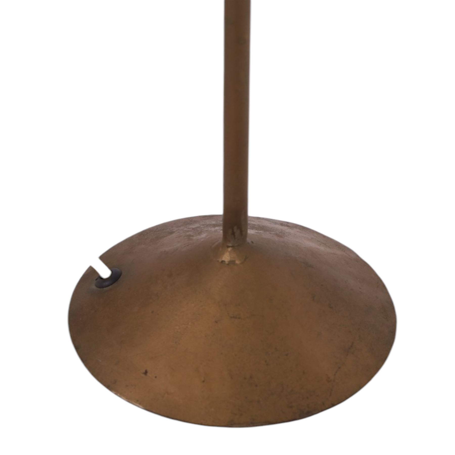 Early 20th century brass table uplight lamp with etched glass shade with fluted rim, H76cm