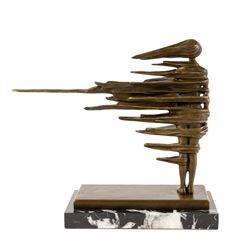 Bronze sculpture, Girl in the Wind, upon a rectangular marble base, H36cm 