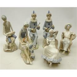  Six Cascade Spanish figures including two musicians, H30cm pair figures in rocking chairs and a man and woman seated with animals (6)   