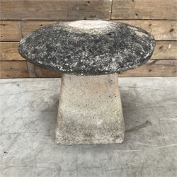 Small weathered cast stone staddle mushroom