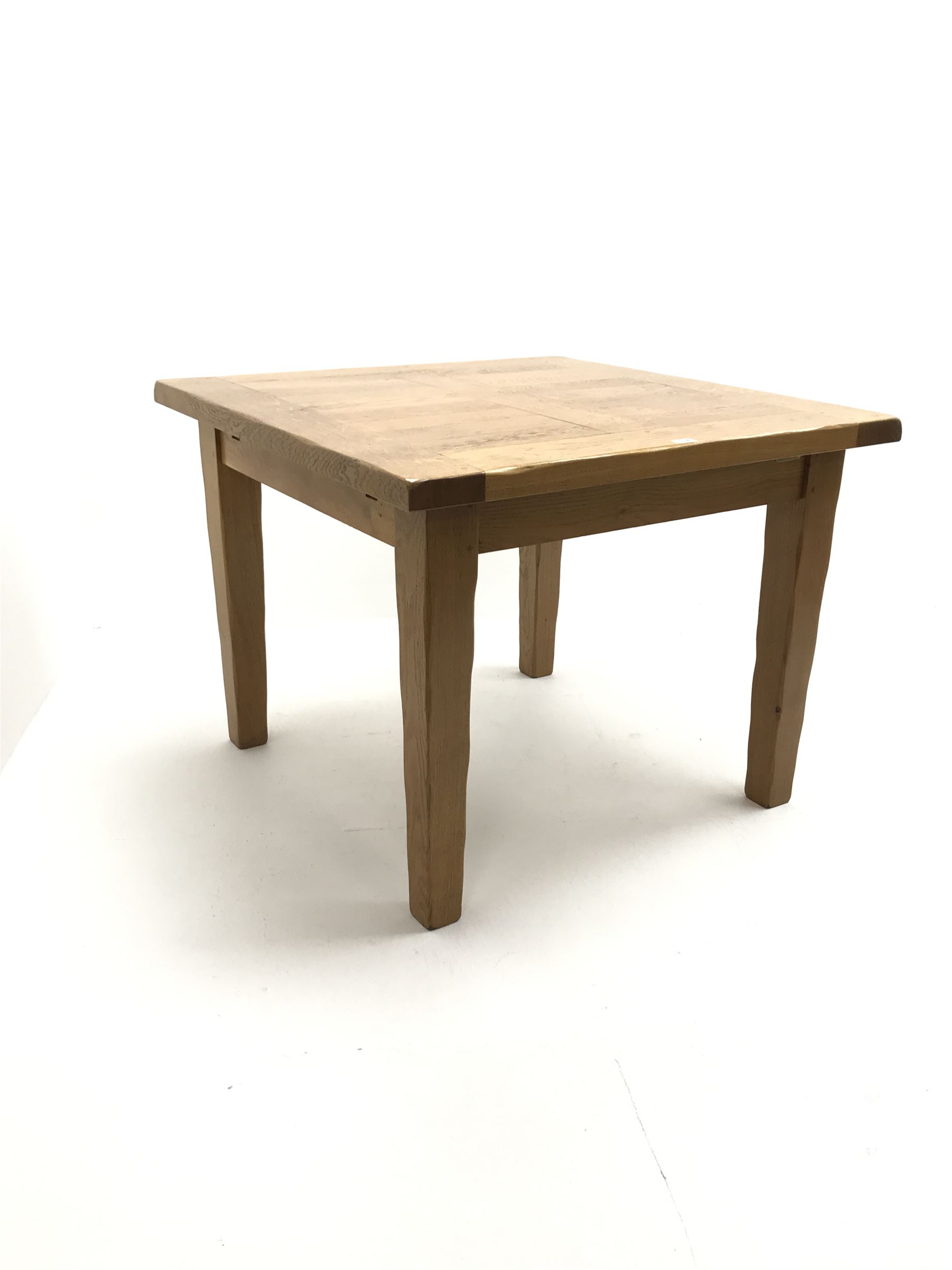 Square solid oak dining table, square tapered supports 