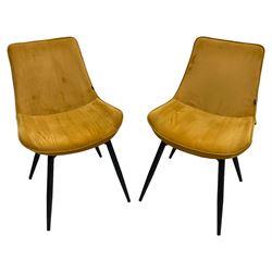 Cherry Tree Furniture - pair of contemporary dining chairs upholstered in mustard velvet fabric 