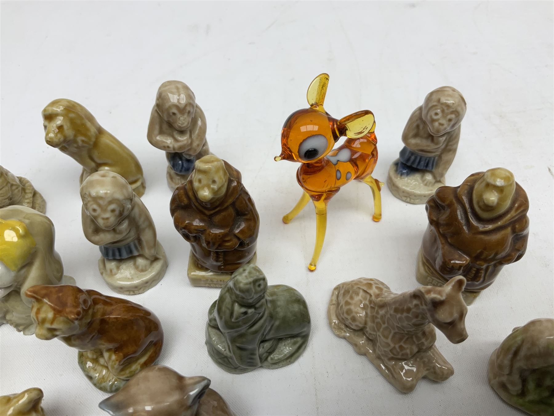 Collection of Wade Whimsies and three hand blown glass deer