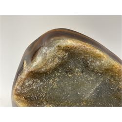 Agate crystal geode cluster, with crystals to the centre, in brown and grey tones, H7cm 