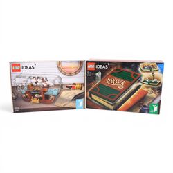 Two Lego Ideas sets, comprising Pop Up Book no. 21315 and Ship in a Bottle no. 21313, both boxes