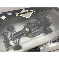 Three Paul's Model Art Grand Prix 1:18 scale die-cast racing cars - Sauber Mercedes C13 A. De Cesaris G.P. Canada 1994; Ferrari F 93 A Jean Alesi; and Benetton B 194/5 Showcar 1995 J. Herbert; all boxed (3)